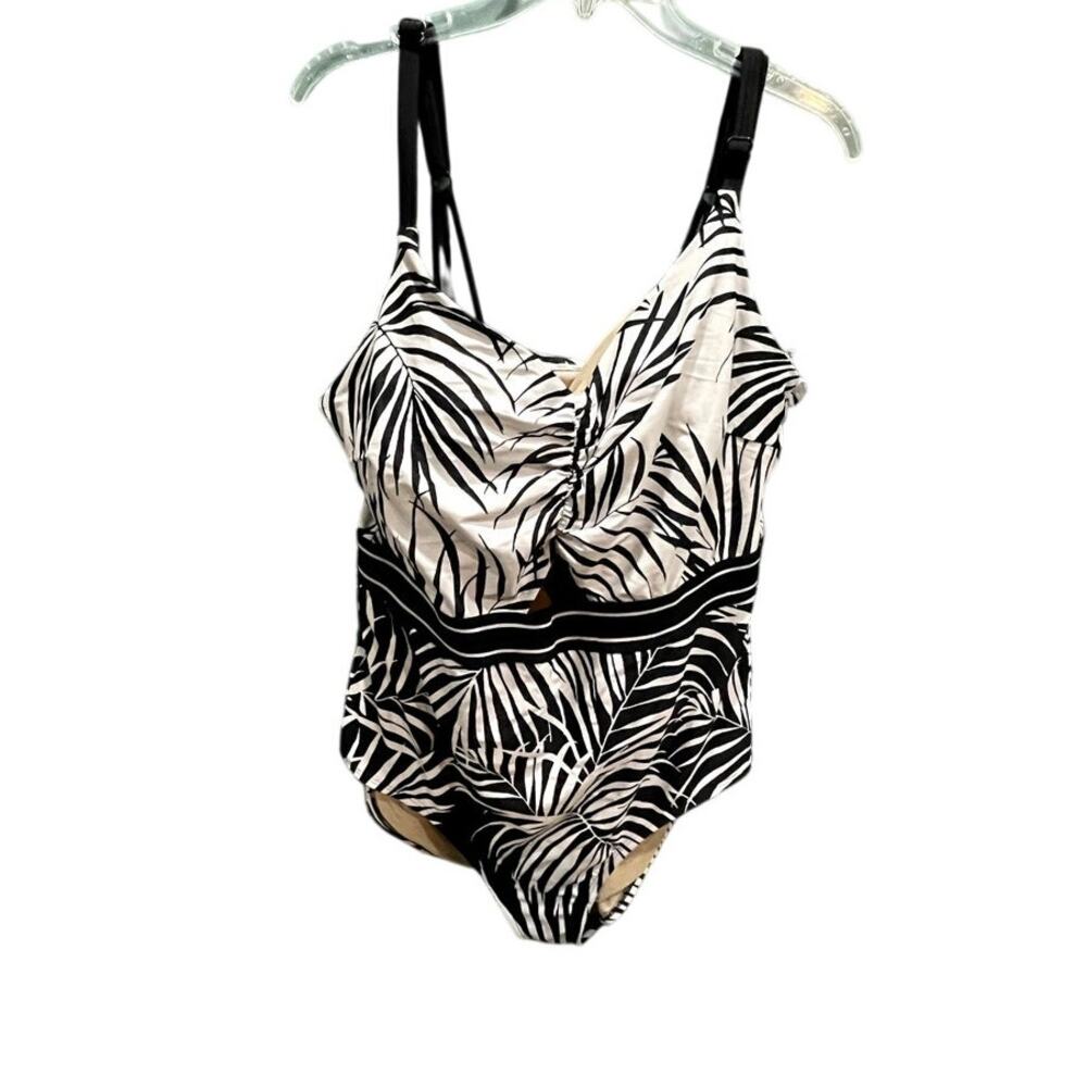 Lane Bryant Cacique Swim Size 20 One Piece Tropical Palm Print Slimming Swimsuit